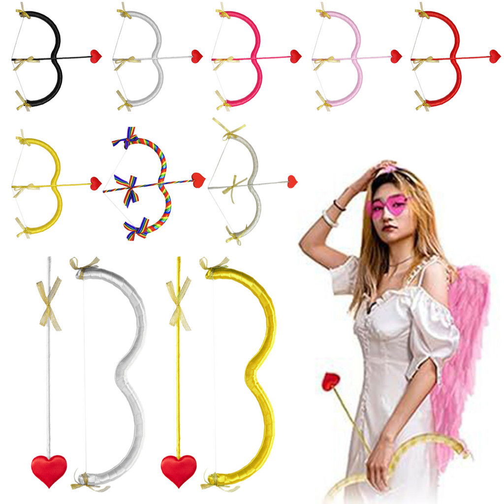Love-themed เครื่องแต่งกาย Prop ของขวัญวันวาเลนไทน์สําหรับคู่รักวันวาเลนไทน์รูปหัวใจ Bow Prop สําหรับถ่ายภาพและการแสดงบนเวที Cupid Bow และ Arrow เครื่องแต่งกาย Decor