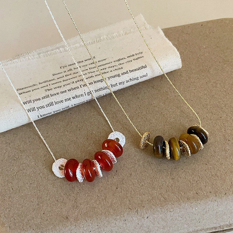 T Tiger Eye Stone Onyx สร้อยคอลูกปัดผู้หญิงแฟชั่น