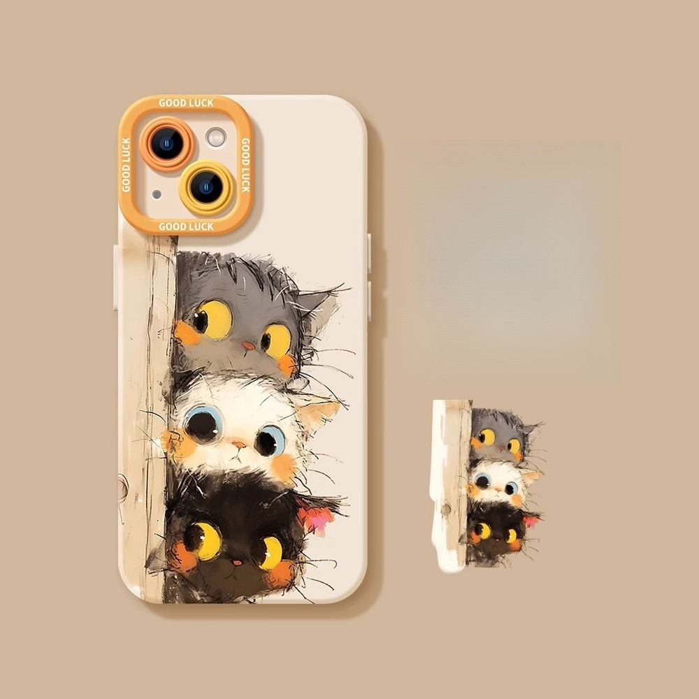 แมวน่ารักมองแฟชั่นทาสีเคสโทรศัพท์สําหรับ iPhone16/15/14/13/MINI/12/11/Pro MAX/X/XS/XR/7/8/6 กันกระแทกและ drop-proof ครอบคลุมเต็มรูปแบบซิลิโคนเหลวนักเรียนป้องกันกรณี