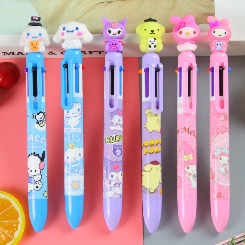 ปากกาลูกลื่นแบบกด 6 สีเครื่องเขียนที่จําเป็นสําหรับนักเรียนปากกาลูกลื่นหลายสีสําหรับนักเรียน อิน สไตล์สาวหัวใจบัญชีมือสีลูกลื่น วิชาพลศึกษา