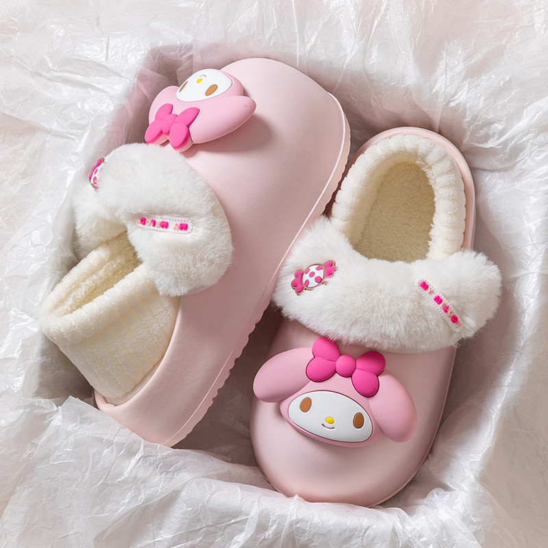 รองเท้าแตะตุ๊กตาหนา พื้นรองเท้า น่ารักการ์ตูนฤดูหนาวน่ารัก-รองเท้าผ้าฝ้ายอุ่นกันน้ําแบบถอดได้สําหรับคู่รัก