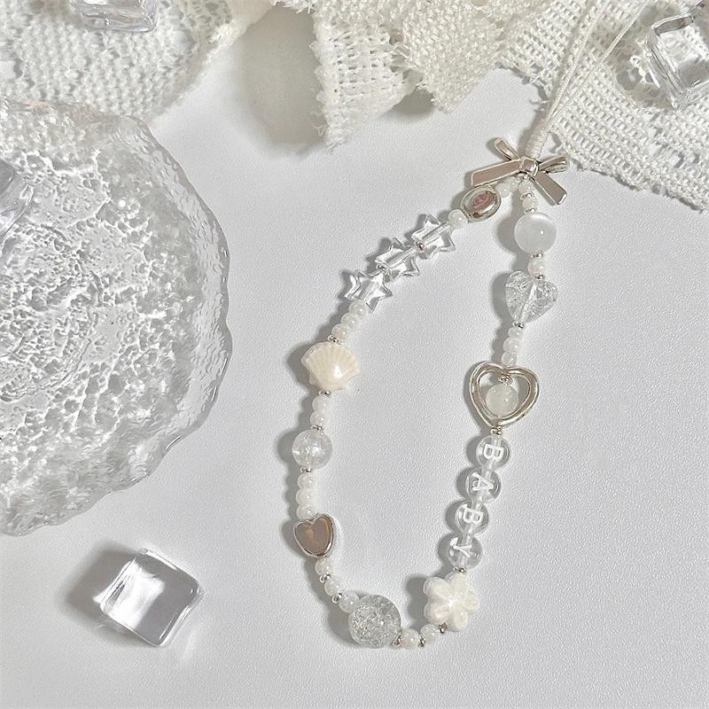 เกาหลีน่ารักใสดาวดอกไม้สีขาวลูกปัดโทรศัพท์โซ่เสน่ห์เชือกเส้นเล็กสําหรับ ไอโฟน 15 ซีซีดี กล้องเชือกแขวนสาวเครื่องประดับจี้ - รูปที่ 5