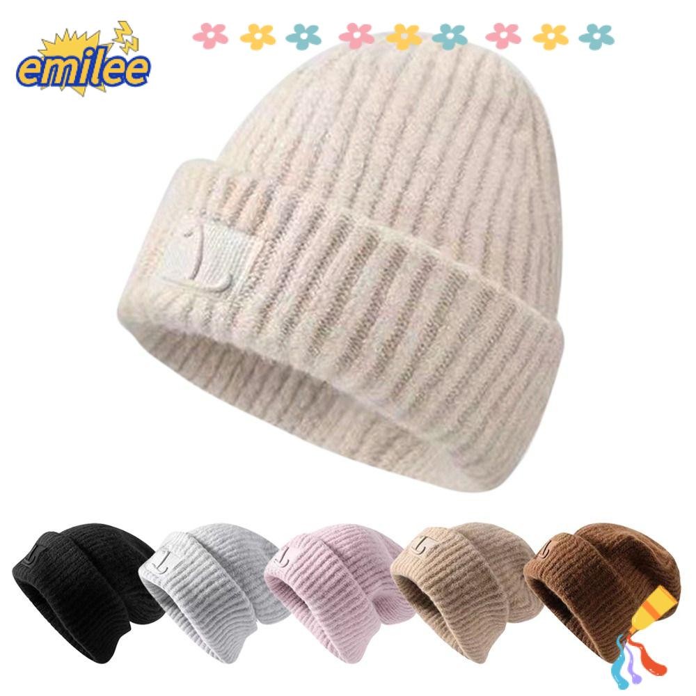 Emilee หมวกอบอุ่น, สีทึบถัก Beanies, แฟชั่นของผู้หญิง Windproof Hip-hop Bonnet ผู้หญิง