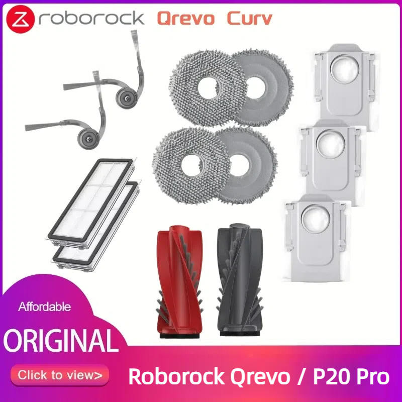 Original Roborock Qrevo Curv P20 Pro เครื่องดูดฝุ่นหุ่นยนต์อุปกรณ์เสริมแปรงหลักแปรงด้านข้าง Mop ผ้า Hepa กรองถุงเก็บฝุ่นอะไหล่