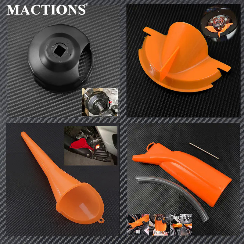 MoPrimary Case Oil Fill Funnel Oil Filter Cap Wrench Funnel Set For Harley Touring Sportster XL 883 1200 Dyna Softail XR