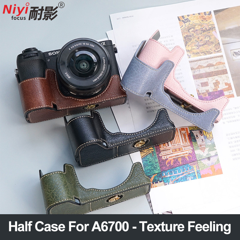 ครึ่งกรณีหนัง PU กล้องสําหรับ Sony A6400 A6300 A6000 A6100 A6700 ฐานกล้องปลอกกระเป๋า 1/4 สกรูปลอกหนัง