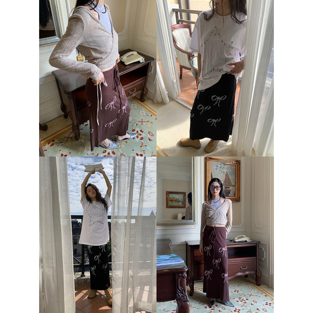 Hotgirl พร้อมส่ง กระโปรงยาวผู้หญิง กระโปรงทรงแคบ พิมพ์ลายโบว์ ย้อนยุคเซ็กซี่ รุ่นใหม่ล่าสุด สไตล์อเมริกัน