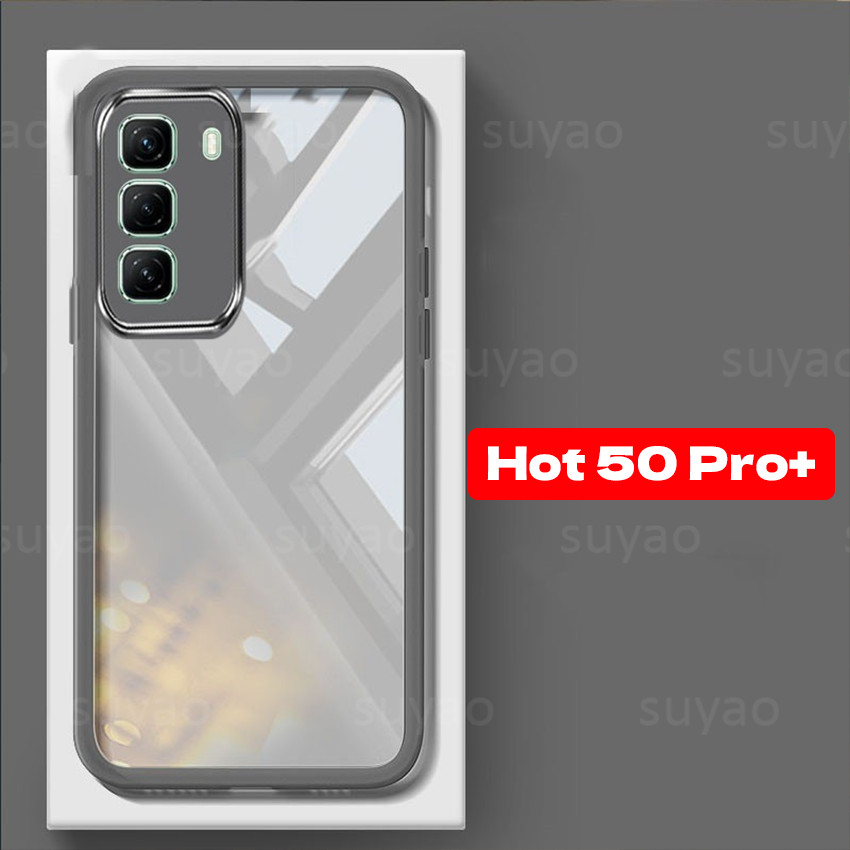 สําหรับ Infinix Hot 50 Pro + Plus 50Pro + เคสโทรศัพท์สแควร์ปลอกบาง Hot50Pro + Hot50 Hot40 50i 40 i Clear Soft คู่ Shell เลนส์กันกระแทก TPU ชุบโปร่งใสแฟชั่นปกหลัง