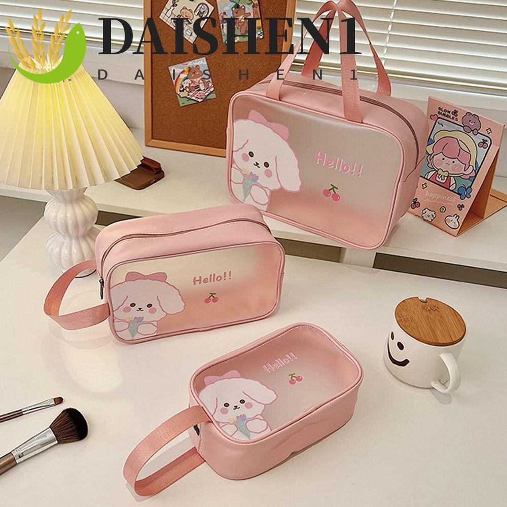 Daishen1 กระเป๋าเครื่องสําอาง PVC กันน้ํา ลายการ์ตูนกระต่าย หมี สําหรับเดินทาง