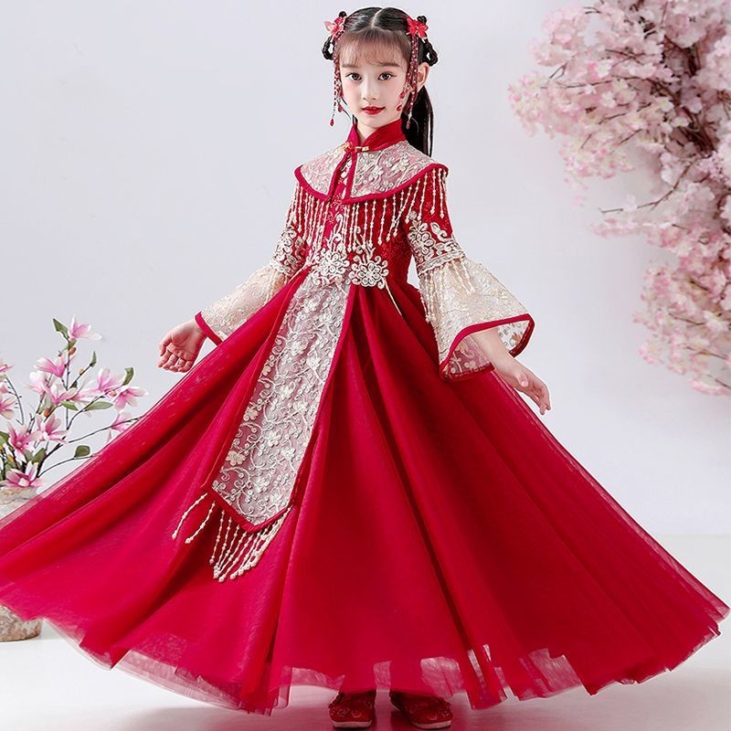 เด็กผู้หญิง Hanfu สไตล์จีนเด็ก Cheongsam สไตล์โบราณ Tang ชุด Super Fairy ชุดสาวน้อยเครื่องแต่งกายโบราณชุดปีใหม่พร้อมสต็อก 1101