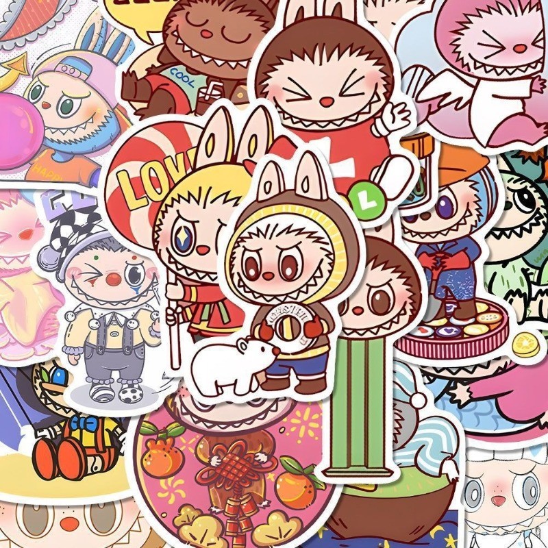 สติ๊กเกอร์ 80 ชิ้นสติ๊กเกอร์ Labubu Labubu การ์ตูนน่ารักสองมิติ Pop Mart โน๊ตบุ๊คสติ๊กเกอร์ตกแต่ง