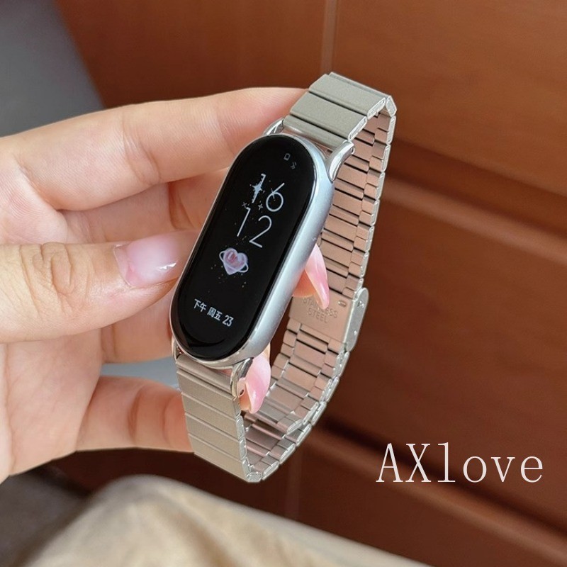 สายสแตนเลสหรูหราสําหรับ Xiaomi Mi Band 10 9 8 NFC สร้อยข้อมือโลหะ Mi Band 10 Thin Band อุปกรณ์เสริมทดแทน