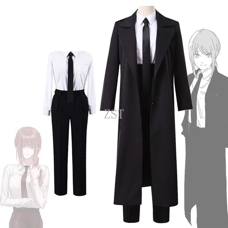 Zst อะนิเมะ Chainsaw Makima คอสเพลย์เครื่องแต่งกายสีดํา Trench เสื้อ Tie กางเกงผู้หญิงชุด Makima วิก