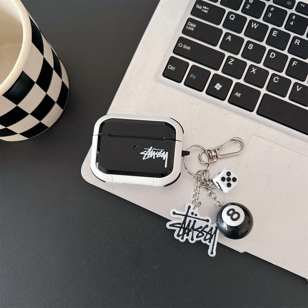 Armor STUSSY ปลอกซิลิโคนพร้อมพวงกุญแจสําหรับ AIRPODS 4 ANC PRO 1/2/3 PRO เคสป้องกัน - รูปที่ 2