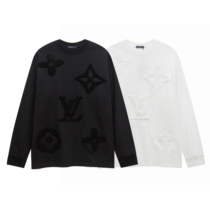 ขายร้อนสไตล์ใหม่ผ้าฝ้าย 100% เสื้อยืดคอกลม 3D ผ้าขนหนู Flocking เสื้อยืดแขนยาวหลวม