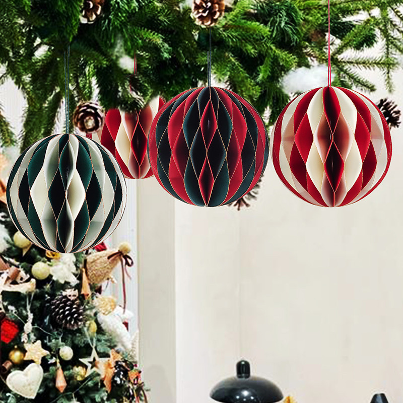 1 PC Two Tone Honeycomb Ball จี้คริสต์มาส 3D โคมไฟกระดาษ Ball แขวนเครื่องประดับ DIY Xmas Tree จี้ Home Party Decor