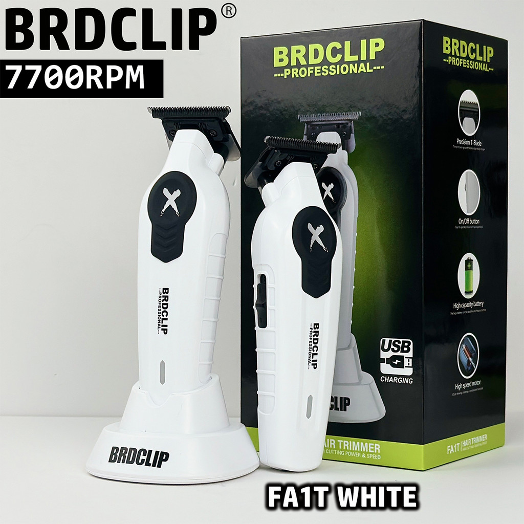 อัพเกรดใหม่ 7700RPM BRDCLIP FA1T สีขาว Professional Hair Trimmer ตัดผม Gradient 1600mAh ปัตตาเลี่ยนไฟฟ้าพร้อมขาตั้งเครื่องชาร์จ