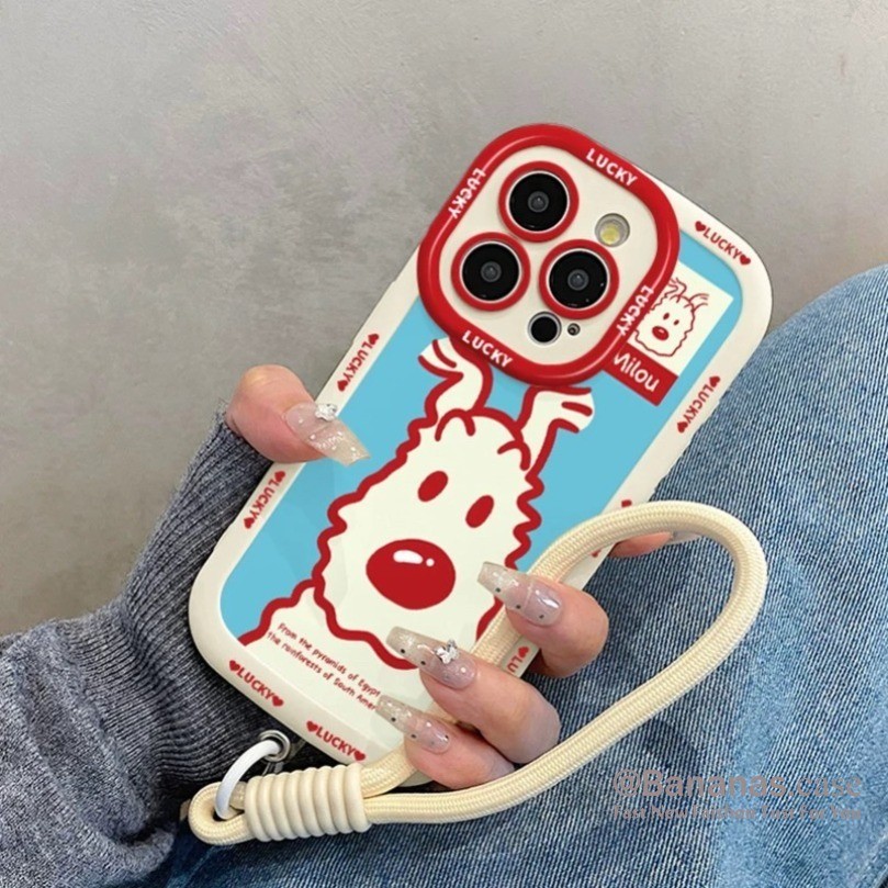 Iphone 16 15 14 13 12 11 Pro Max X Xr Xs Max 7 8 Plus SE2020 เคสโทรศัพท์การ์ตูนสีฟ้า Western Highlands ลูกสุนัข + Lanyard คู่ฝาครอบโทรศัพท์นุ่ม