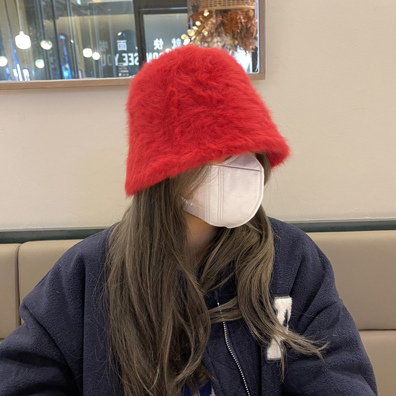 Moouga/เกาหลีรุ่นน่ารักกระต่าย Plush Cover อ่างล้างหน้าหมวก All-Match Cold-Proof Warm Bucket Hat