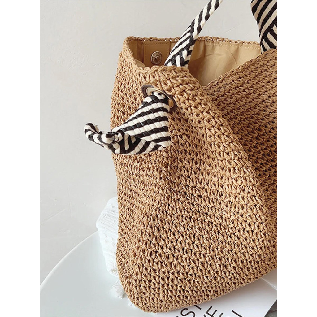 พร้อมส่ง 2 สี กระเป๋าสานย่าม สายถัก ทรงhobo ดีไซส์สวย จุของได้เยอะ P218 - รูปที่ 6