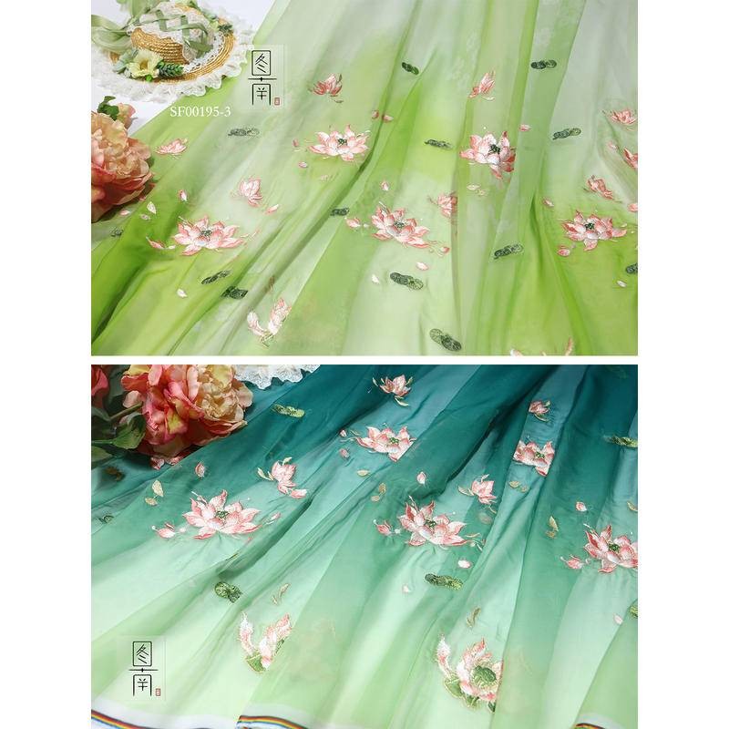 50*50ซม. ปักดอกบัว Hanfu ไล่ระดับสีอุตสาหกรรมหนักเย็บปักถักร้อยนักออกแบบผ้า diy