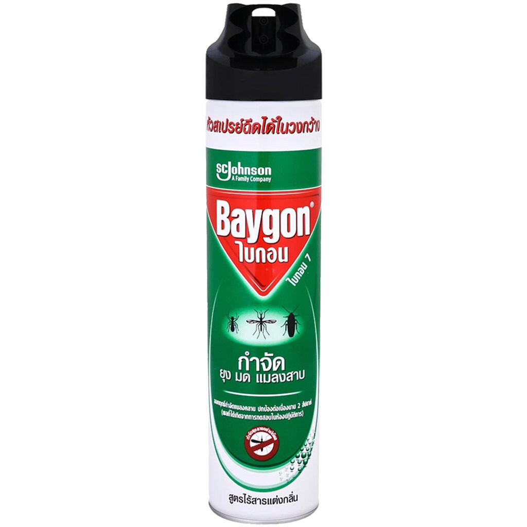 LeeMart ยาฉีดยุง ไบกอน Baygon 600ML ไบก้อน ยาฉีดกันยุง หัวคู่ ฉีดแมลง ฉีดมด แมลงสาบ สูตร ไร้กลิ่น สีขาว ขนาด 600 มล.