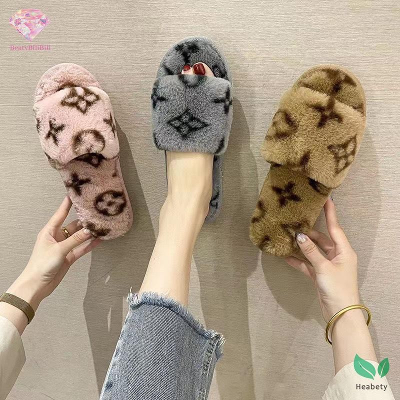 Heabety ผู้หญิง Tie-dye Soft Plush รองเท้าแตะเปิดนิ้วเท้าสตรีนุ่มลื่นรองเท้าแตะในร่มหรือรองเท้าแตะกลางแจ้งใหม่
