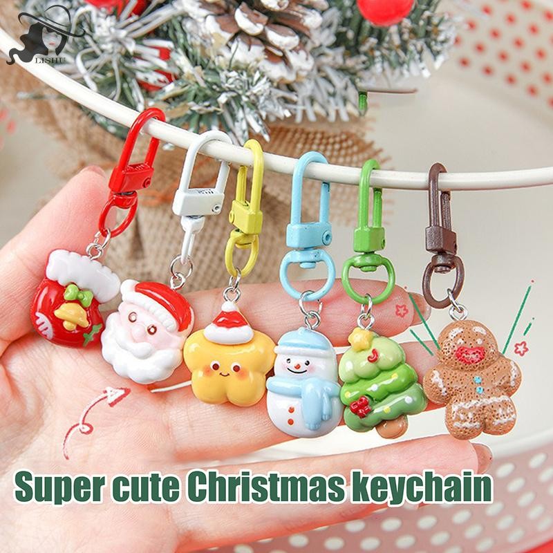 Lishu 1PC กระเป๋าเป้สะพายหลังตกแต่ง Xmas Santa Claus จี้ Snowman Gingerbread Man คริสต์มาสเรซิ่น Key แหวนเครื่องประดับ th