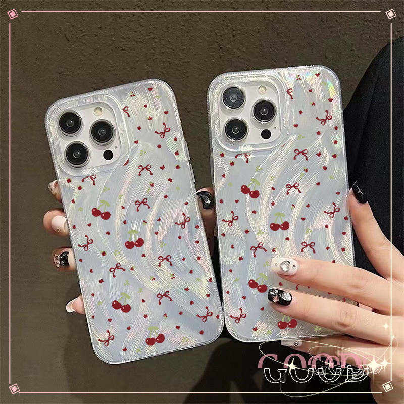 GOOD จากประเทศไทย เคส ไอโฟน ขนนกสีเงิน อ่อนนุ่ม TPU สำหรับ iPhone11 16 15 12 14 13 Pro Max 14PLUS/15PLUSเชอร์รี่ โบว์
