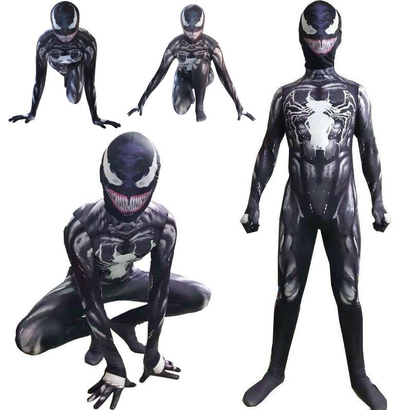 เด็กผู้ใหญ่ Venom Spider-Man Superhero Boys คอสเพลย์เครื่องแต่งกาย Jumpsuit ชุดแฟนซีฮาโลวีนชุดแฟนซี
