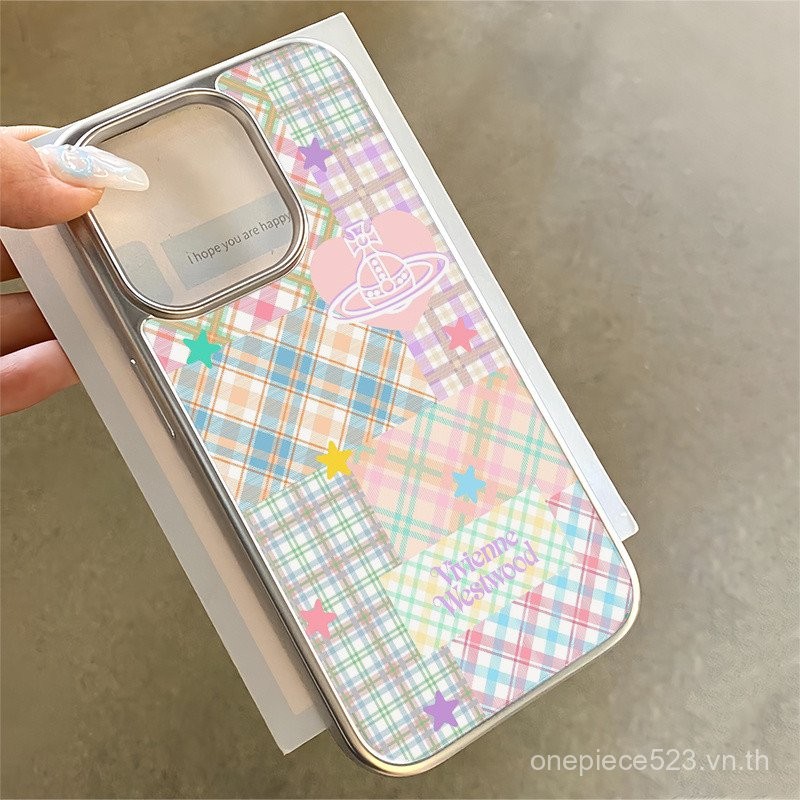 เคสโทรศัพท์ลายสก๊อตสีโดปามีนสำหรับแอปเปิ้ลสำหรับ iPhone 7/8PLUS 16PROMAX 12 15 14 13 11 PROMAX ชุบด้วยไฟฟ้ากรอบ xsmax XS XR 16 11 14 13 12 15 Pro อุปกรณ์ป้องกันการดูดซับแรงกระแทก qvsj