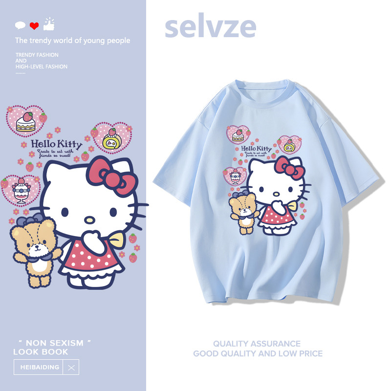 SELVZE（จัดส่งตลอด 24 ชั่วโมง） Printed T-shirt，ตัวการ์ตูนน่ารักพิมพ์เสื้อยืดแขนสั้นหลวม I000198