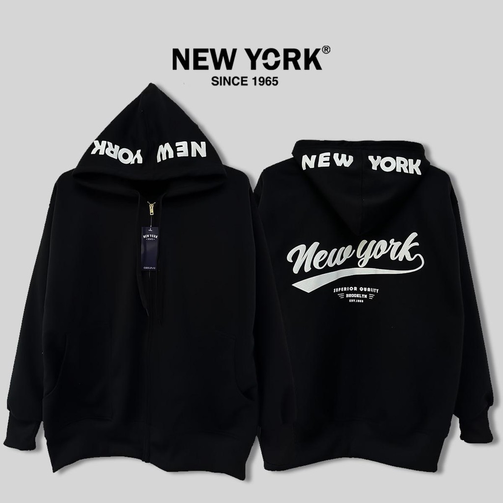 เสื้อคลุมแขนยาว เสื้อกันหนาว  NEWYORK 1965- สกรีนหมวก ผ้าคอตตอน+โฟลี เนื้อนุ่ม 2024