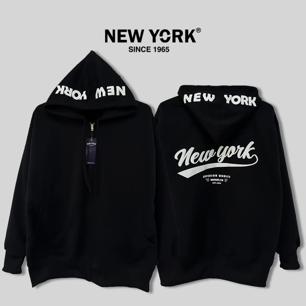 เสื้อคลุมแขนยาว เสื้อกันหนาว NEWYORK 1965- สกรีนหมวก ผ้าคอตตอน+โฟลี เนื้อนุ่ม 2024
