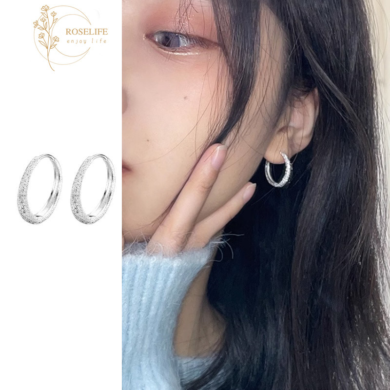 Roselife Minimalism Frosted S925 ต่างหูห่วงเงินสําหรับผู้หญิงสวมใส่ทุกวันเลือกฟรีรอบหูเครื่องประดับ