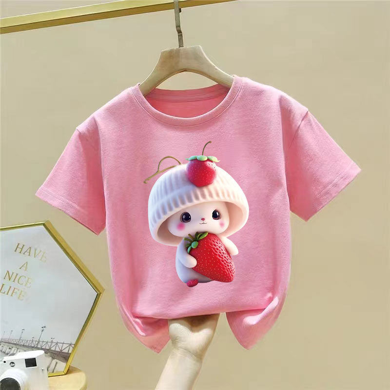 (จัดส่งตลอด 24 ชั่วโมง)KIDS PRINCESS เสื้อยืดผ้าไหมสำหรับเด็กหญิง ฤดูร้อน ปี2024 แบบใหม่ สไตล์น่ารัก A75