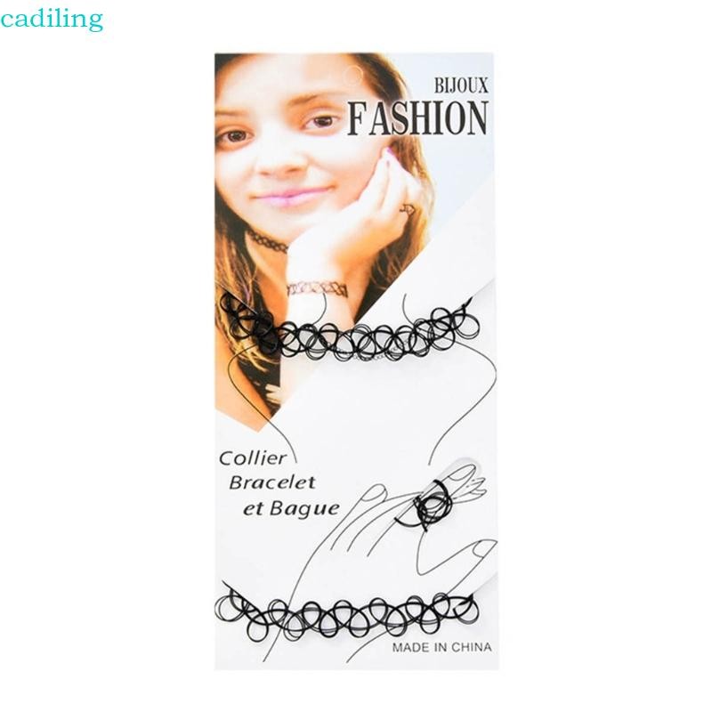 Cadiling 3 ชิ้น Tattoos สร้อยข้อมือสร้อยคอแหวนชุดสาววัยรุ่นเด็กจี้ Charm เครื่องประดับ