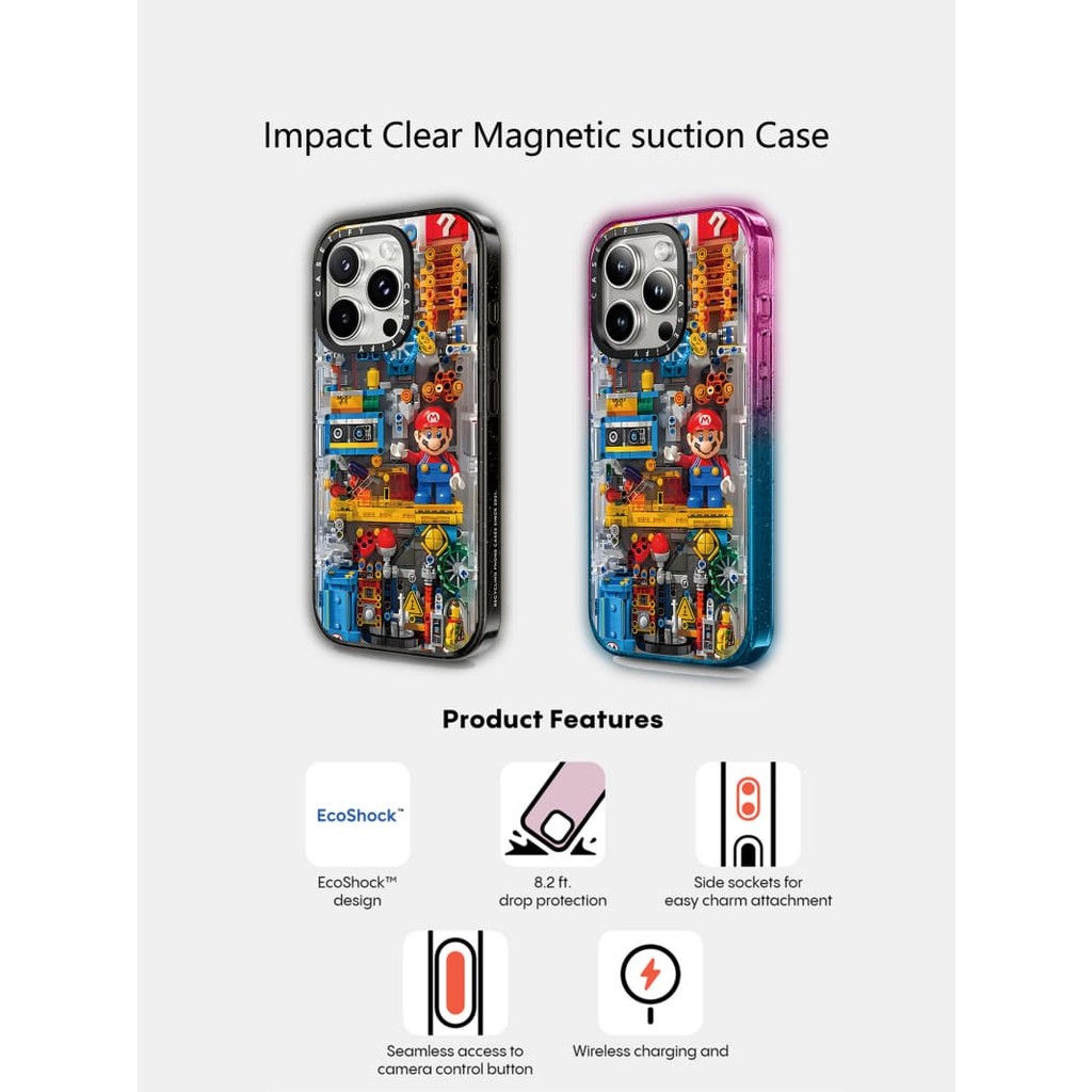 Casetify X Mario แม่เหล็กดูด Hard อะคริลิคด้านหลังสําหรับ Apple IPhone 12 13 14 15 16 Pro Max Plus พร้อมกล่อง