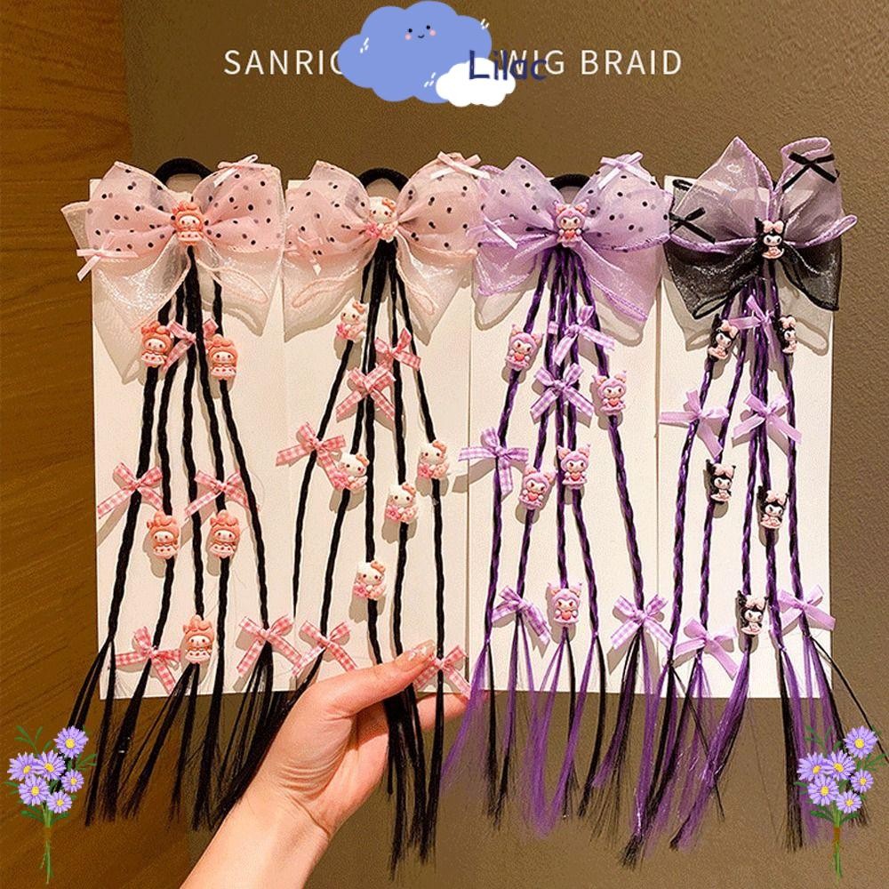 Lilacs เชือกผม, วิกผม Braids แหวนผมการ์ตูนน่ารัก, แฟชั่นหวานยืดหยุ่น Kuromi ยางรัดสําหรับเด็กผู้หญิง