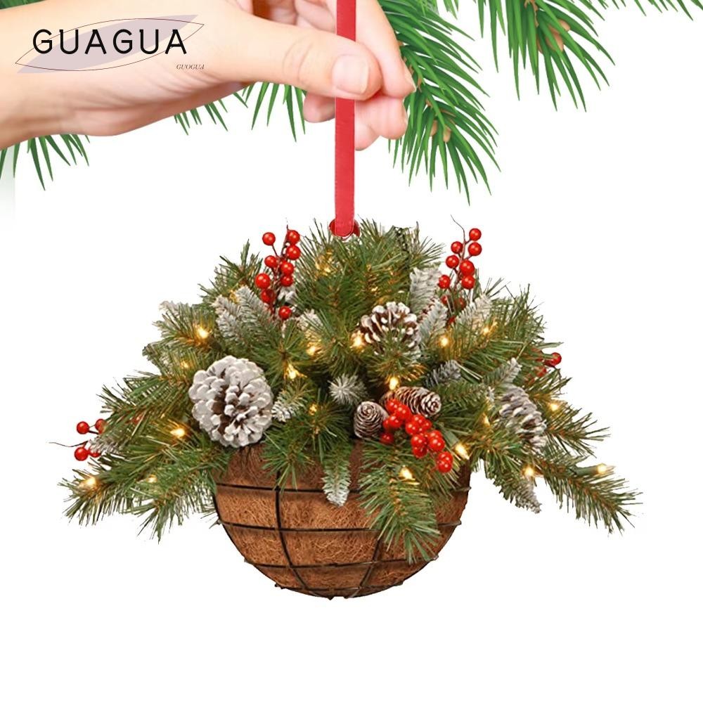 Guogua จี้ต้นคริสต์มาส, เครื่องประดับ 2D อะคริลิคจี้คริสต์มาส, Mini Xmas ตกแต่งตะกร้าดอกไม้ Garland ตะกร้าแขวนของขวัญ