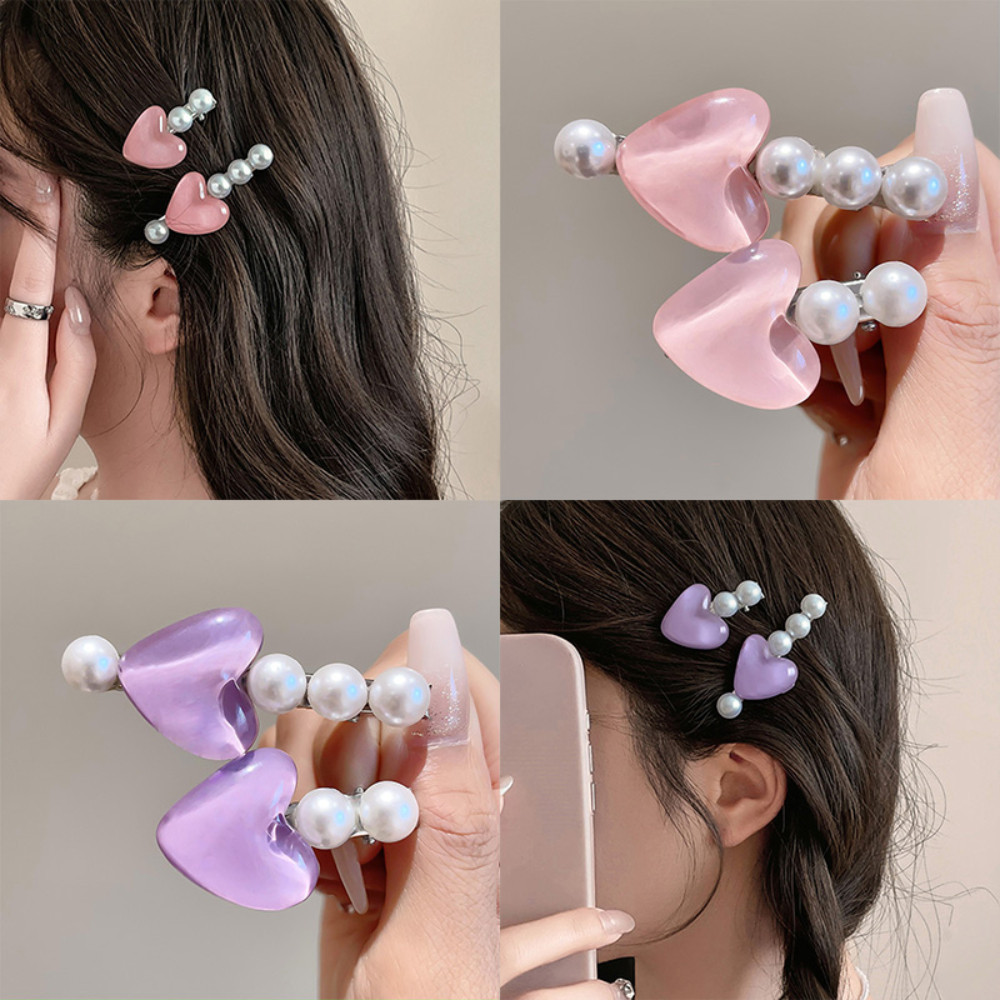 ผู้หญิงการ์ตูนหวาน Pearl Heart Hairpin หน้าผากผมหัก Bangs คลิปสาวเจ้าหญิง Duckbill Hairpip อุปกรณ์เสริม