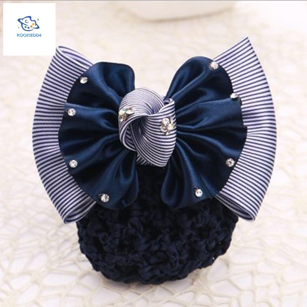 Rookiedd4 ผู้หญิง Hairpin Retro อินเทรนด์ Bow Headdress Rhinestone Elegant ตาข่าย Snood