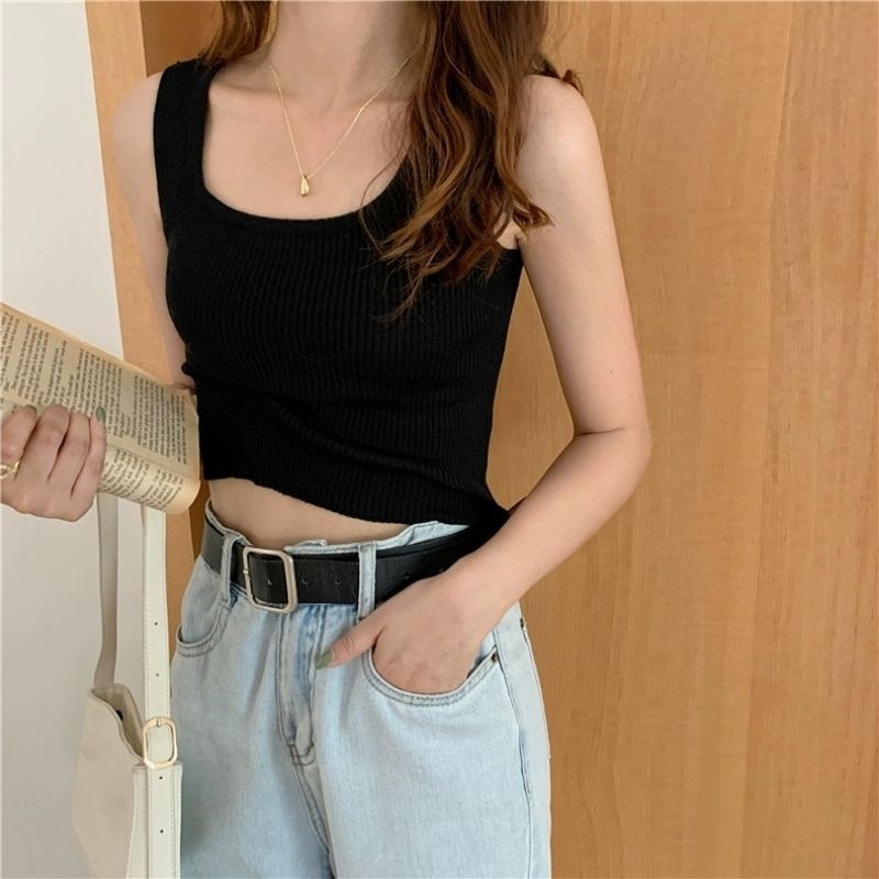 🎀Yummy Shop🎀พร้อมส่ง【28019】 เสื้อกล้ามไหมพรม ดีเทลผ้าร่องใส่สบาย -C