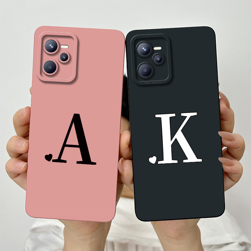 สําหรับrealme C35 2022 น่ารักตัวอักษรเริ่มต้นกล้องเลนส์ป้องกันกรณีกันกระแทกRealmeC35 C 35 4G RMX3511 ซิลิโคนนุ่มเคสโทรศัพท์