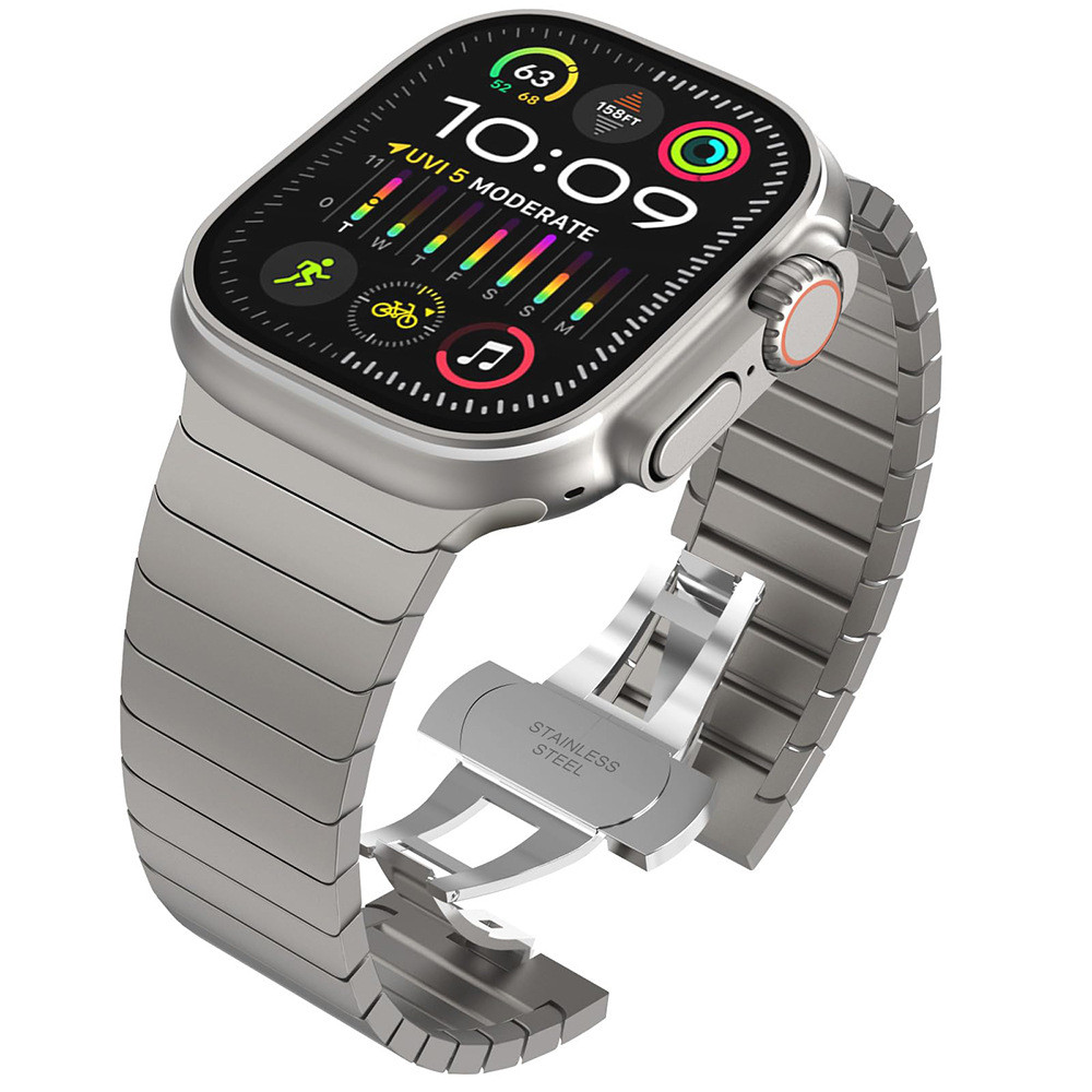 สายสแตนเลสสตีลแบบชิ้นเดียวสายโลหะหัวเข็มขัดผีเสื้อเหมาะสำหรับ Iwatch