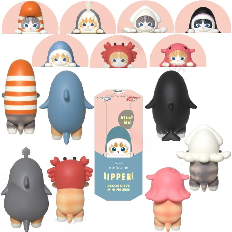Mofusand Shark Cat Hippers Series ตกแต่งมินิรูป Mofusand แมวกุ้งทอด Action Figurine