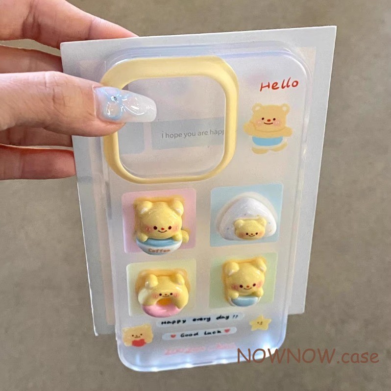 Iphone 16 15 14 13 12 11 Pro Max X XR XS Max 7 8 Plus INS น่ารัก 3D เนยหมีการ์ตูนเคสโทรศัพท์ปกอ่อน