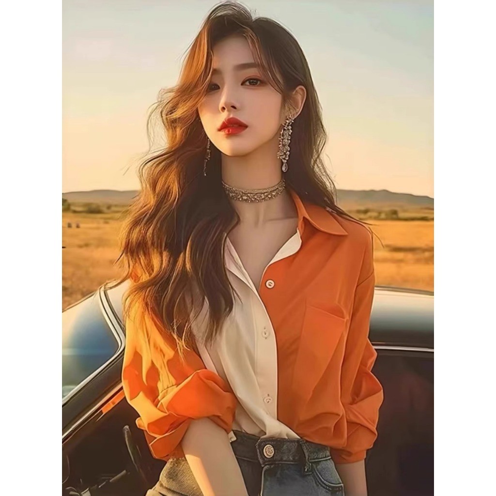 CTB378 เสื้อเชิ้ตทูโทนสาวอวบ ฟรีไซส์ อก40 ทรงหลวม สไตล์เกาหลี แฟชั่นใหม่ ผ้าคอตตอลทรงสวย พร้อมส่ง