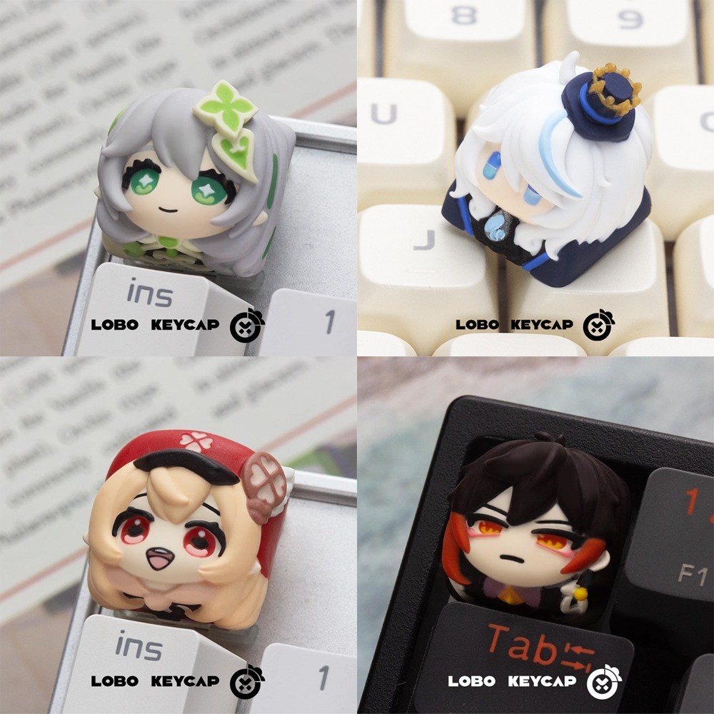 Genshin Furina Keycap น่ารักการ์ตูน 3D สร้างสรรค์น่ารัก MX สวิทช์คีย์บอร์ดเรซิ่น Keycaps DIY Genshin Impact Ganyu Zhongli Klee Nahida Keycap