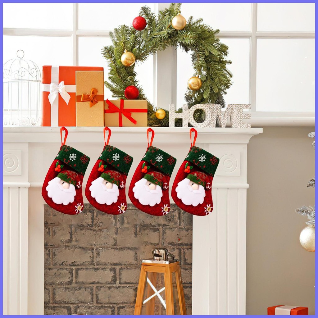 Stocking Christmas Novelty Santa Elk ถุงน่องครอบครัว Christmas Stocking Fireplace Hangable Stocking 